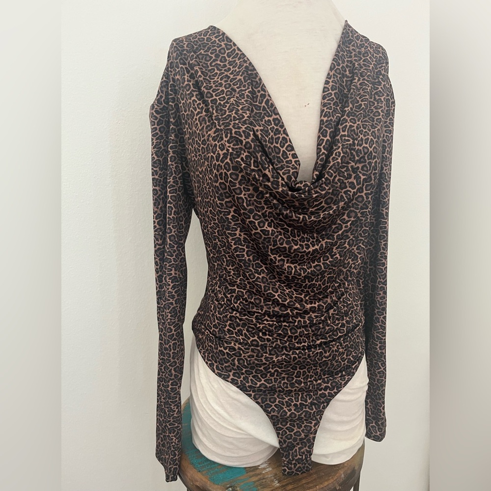 AFRM Animal Print Blouse in Brown and Black